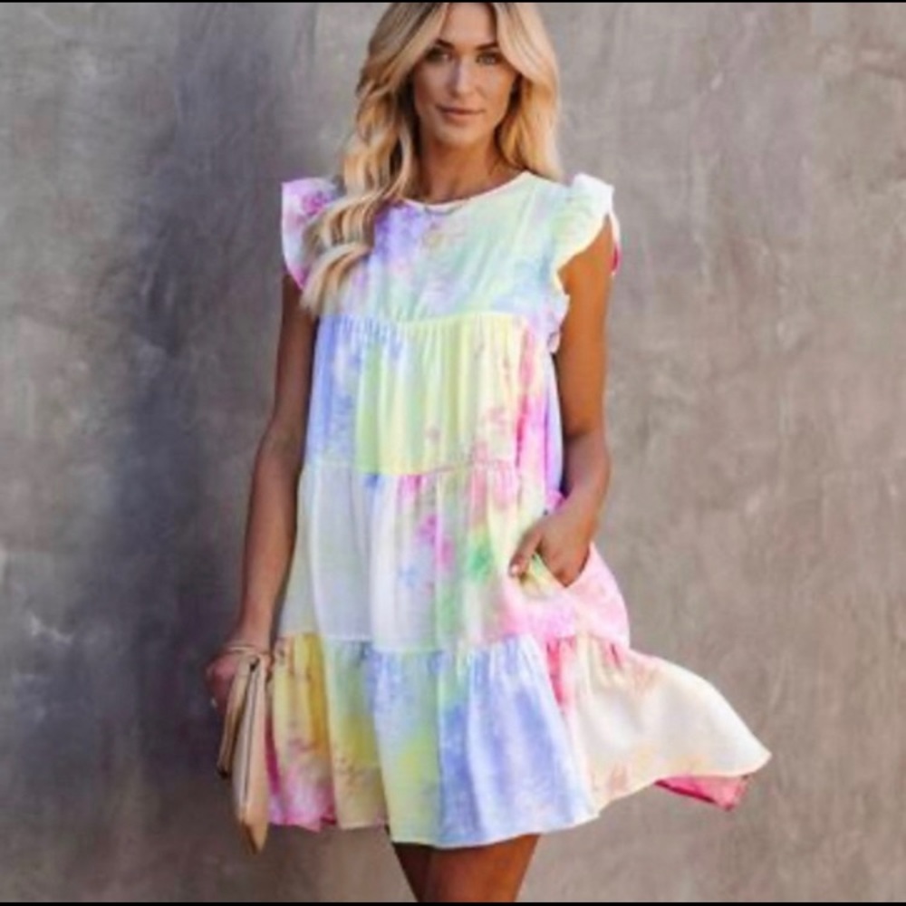 Vici hotshot pocketed tie dye babydoll dress 💕